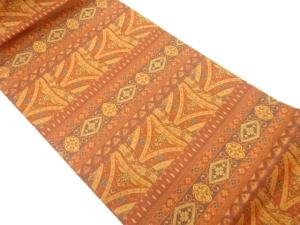 横段に花菱・花々・曲線模様織出し名古屋帯